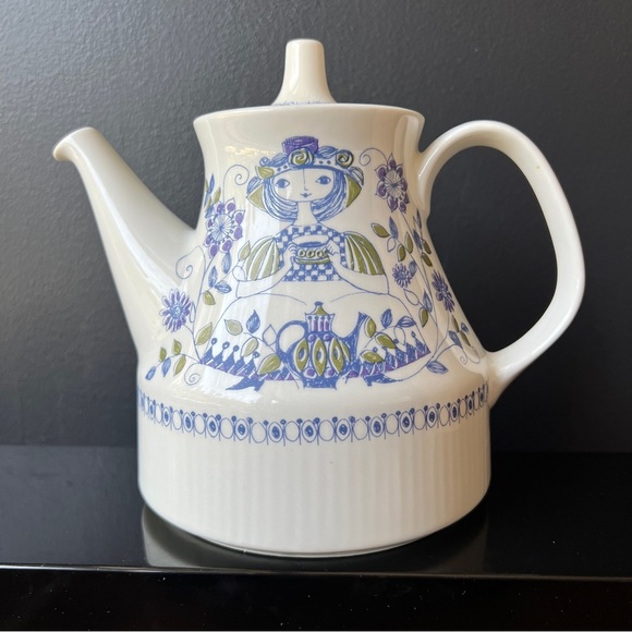Vintage Figgjo Lotte Norway White and Blue Teapot Coffee Pot As Is Whimsical 60s - Picture 4 of 9